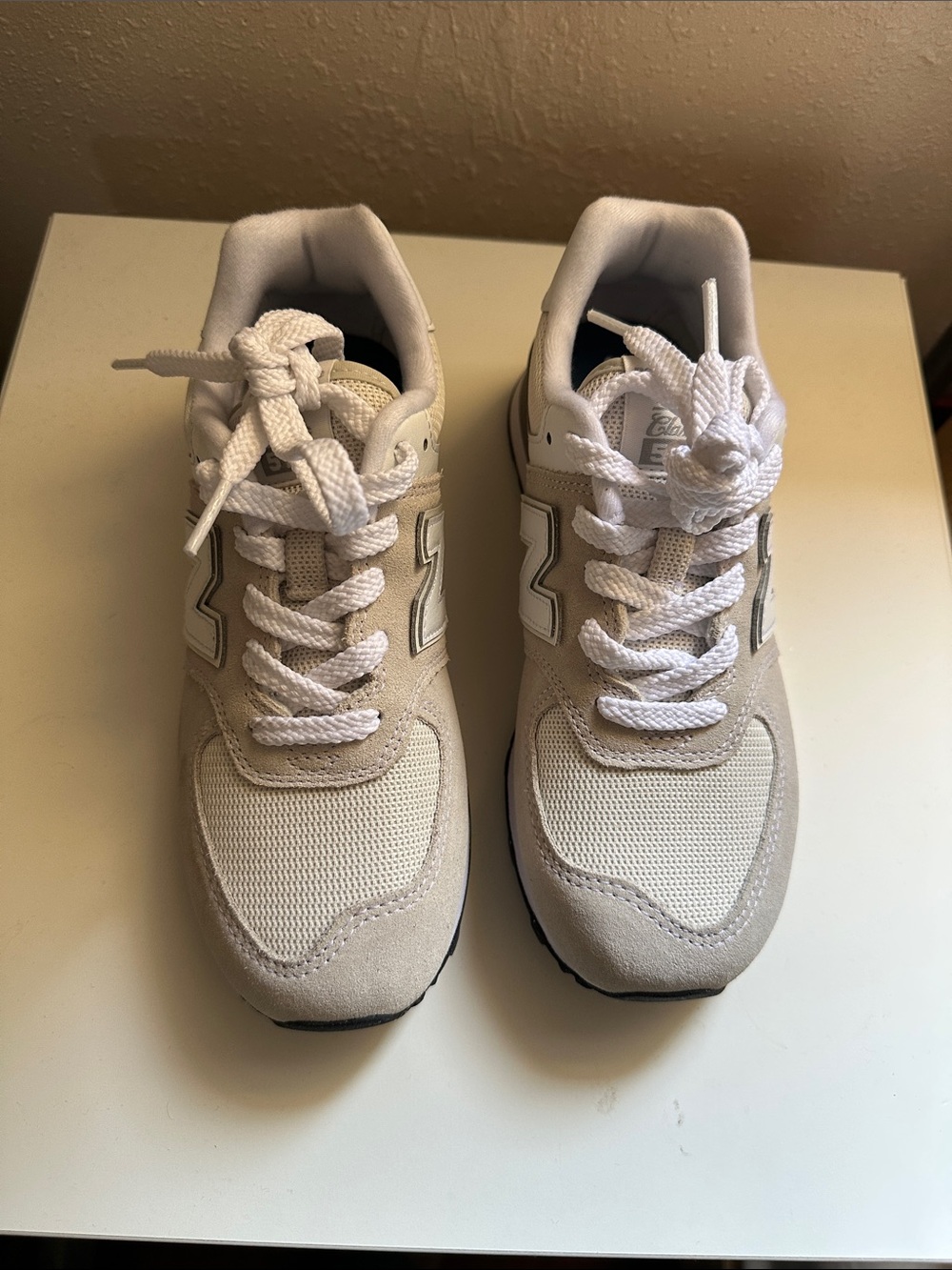 New Balance Kids Neutral Beige and White Lace-Up Sneakers